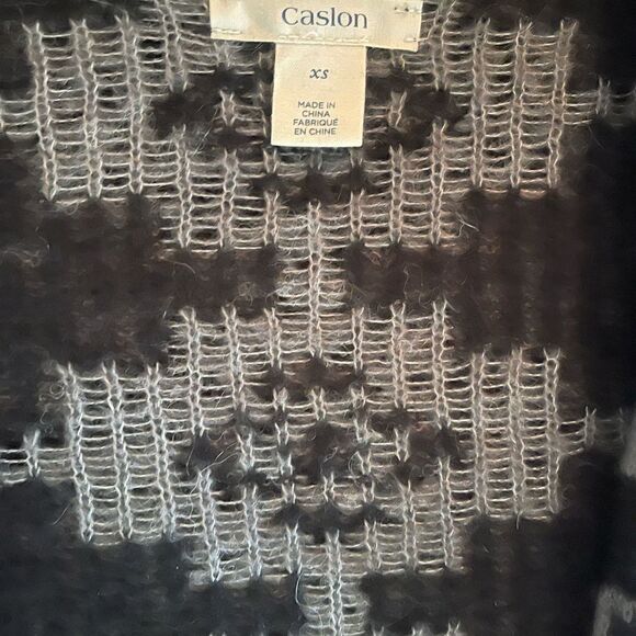 Caslon black grey southwestern high low open fringe cardigan sz XS wool blend - Picture 9 of 11